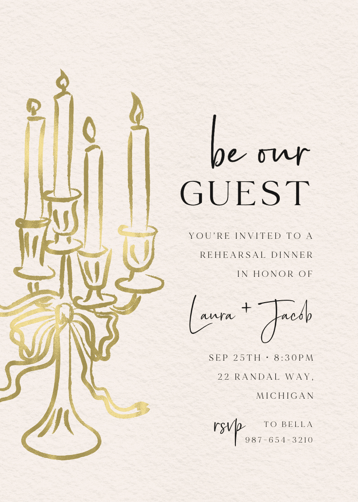 Be our guest - invitación para cena de ensayo